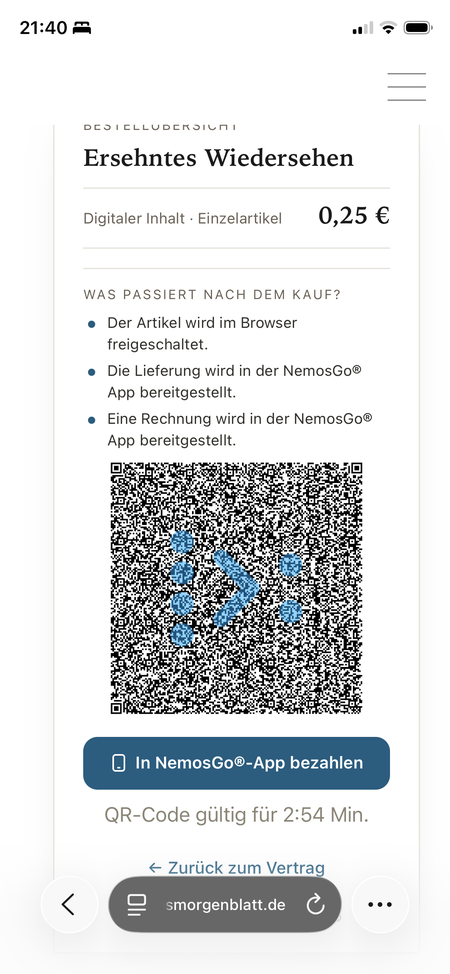Blauen Bezahl-Link antippen