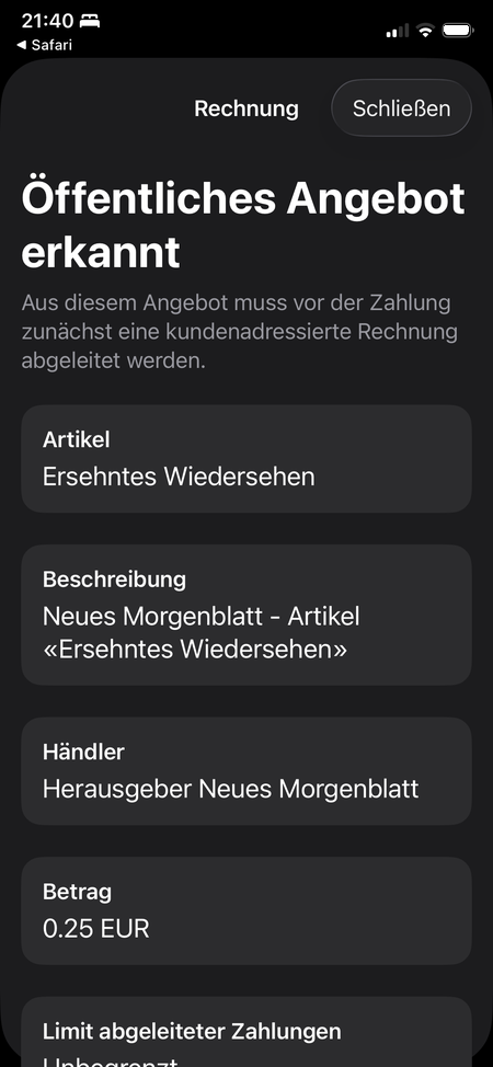 Angebot erkannt