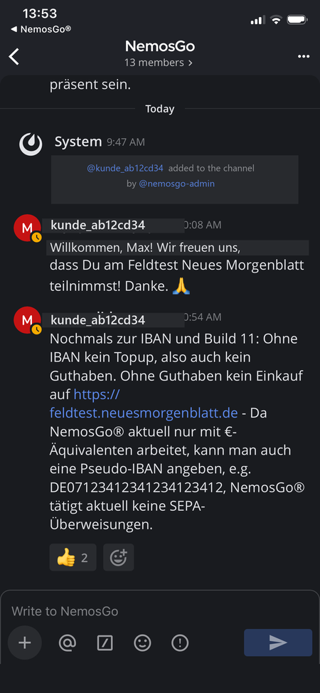 Beispiel-Unterhaltung in Mattermost