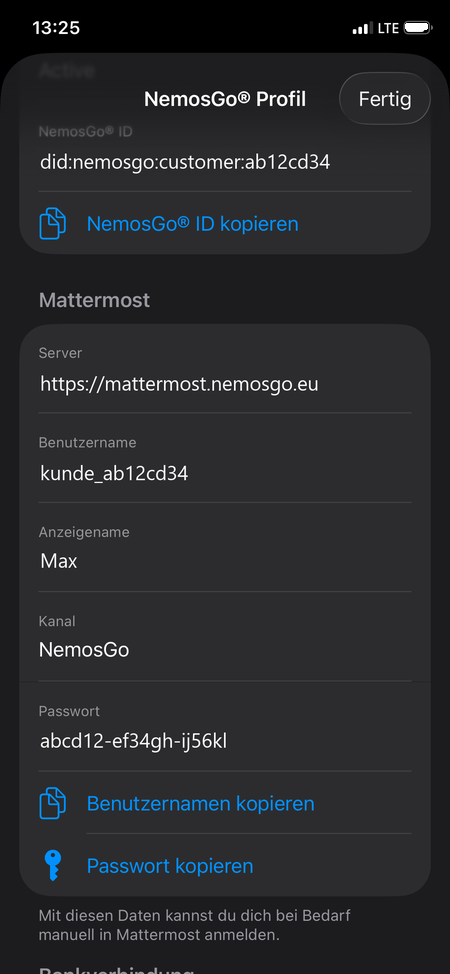 Zugangsdaten in NemosGo